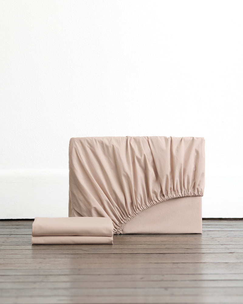 Oyster 100% Organic Cotton Percale Fitted Sheet Set