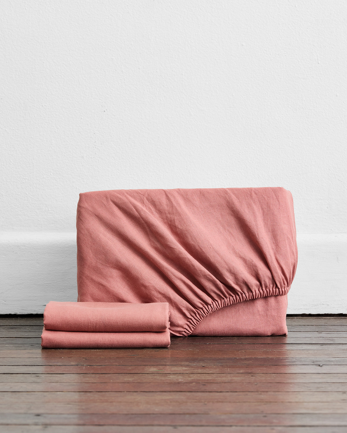 Pink Clay 100% French Flax Linen Fitted Sheet Set - King Size