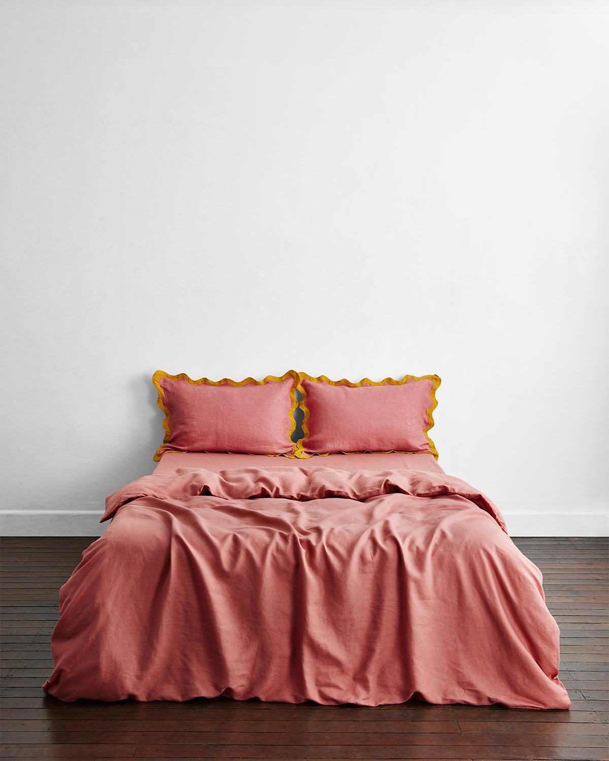 Pink Clay & Turmeric 100 French Flax Linen Scalloped Pillowcases (Set