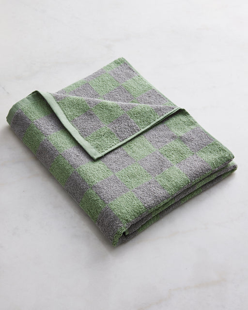 Pistachio & Mineral Check 100% French Flax Linen Terry Bath Towel