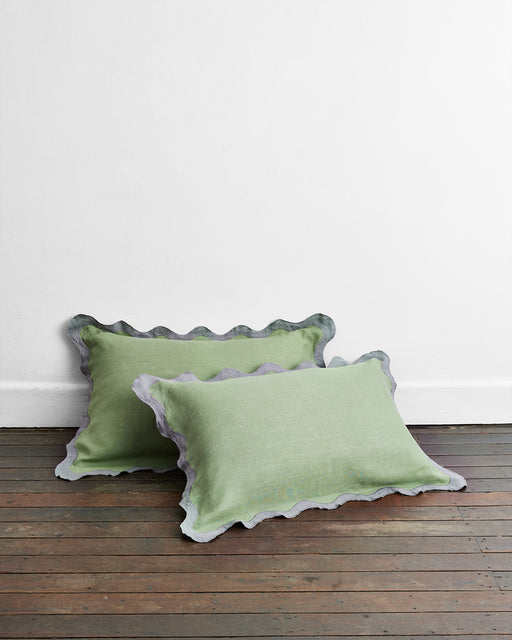 Pistachio & Mineral 100% French Flax Linen Scalloped Pillowcases (Set of Two)