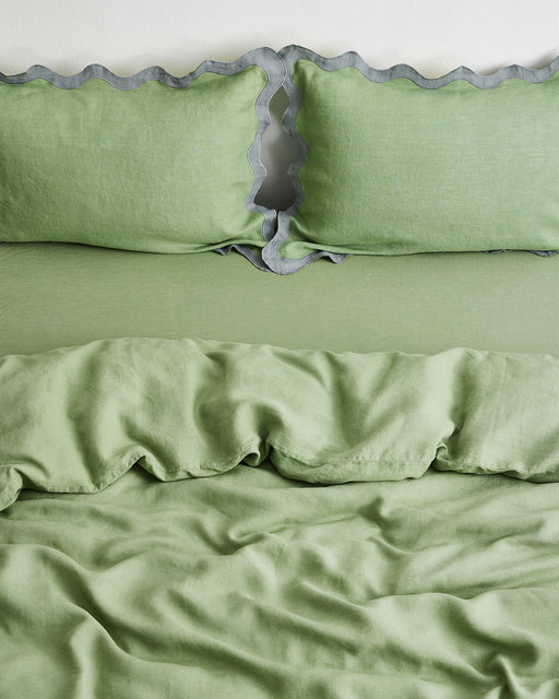 Pistachio & Mineral 100% French Flax Linen Scalloped Pillowcases (Set of Two)