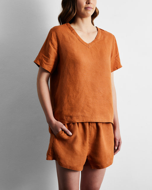 Rust 100% French Flax Linen T-Shirt