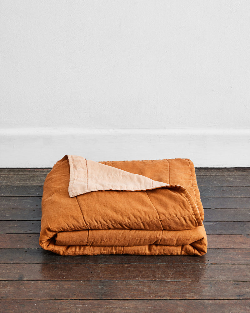 Rust Quilts 100% French Flax Linen Quilt - Terracotta & Rust | Bed Threads