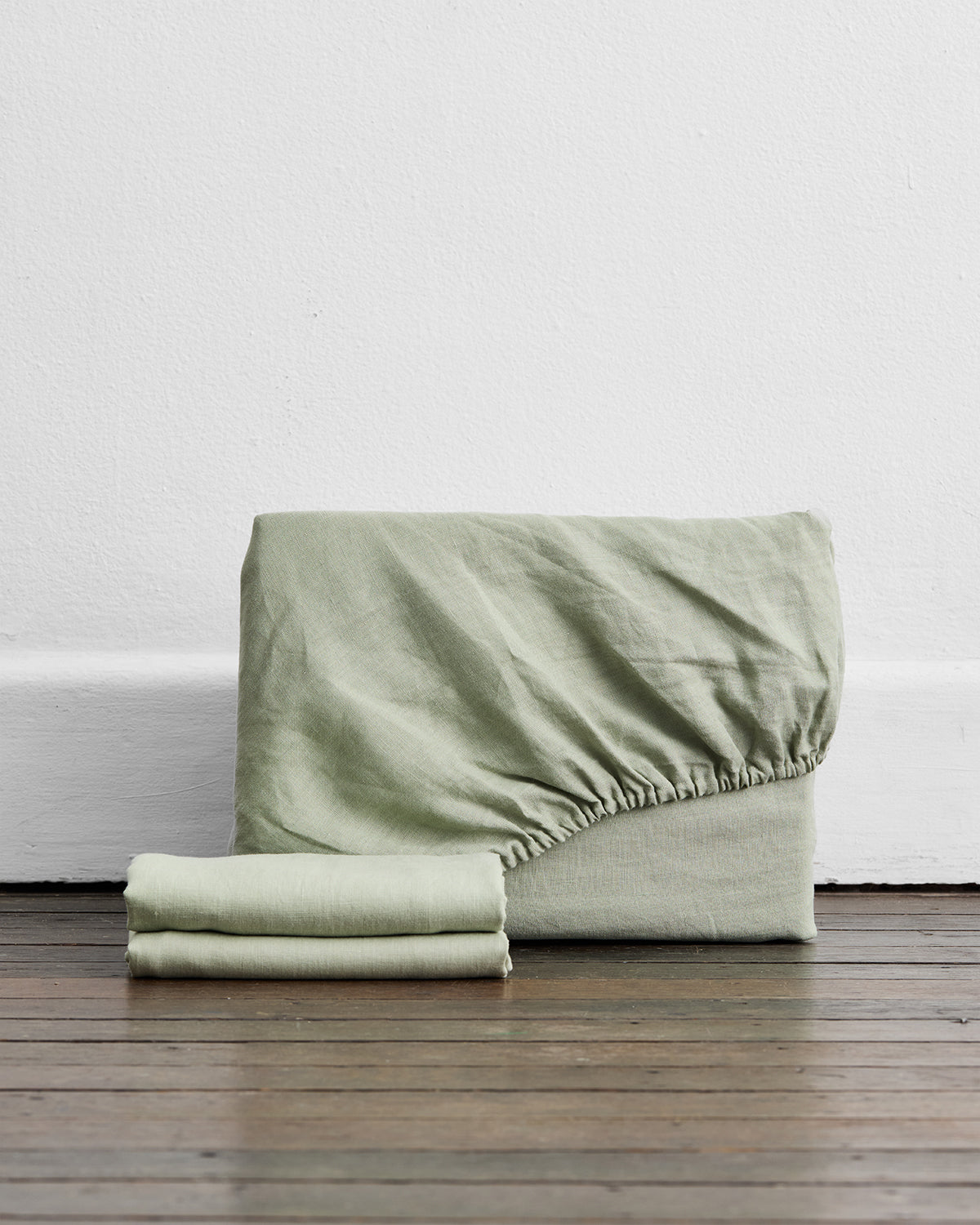 Sage 100% French Flax Linen Fitted Sheet Set - King Size