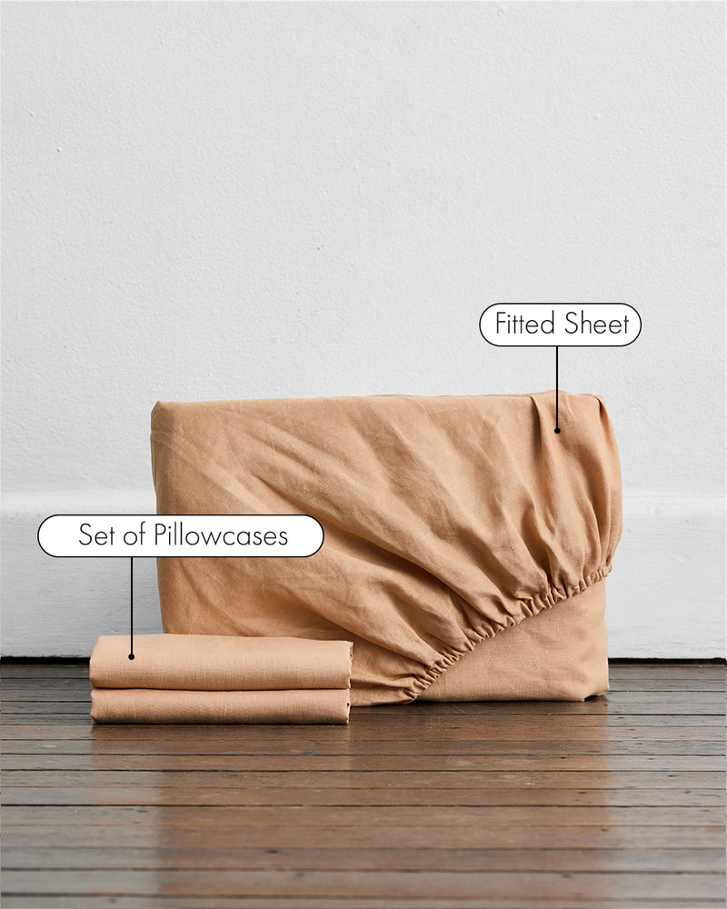 Terracotta 100% French Flax Linen Fitted Sheet Set