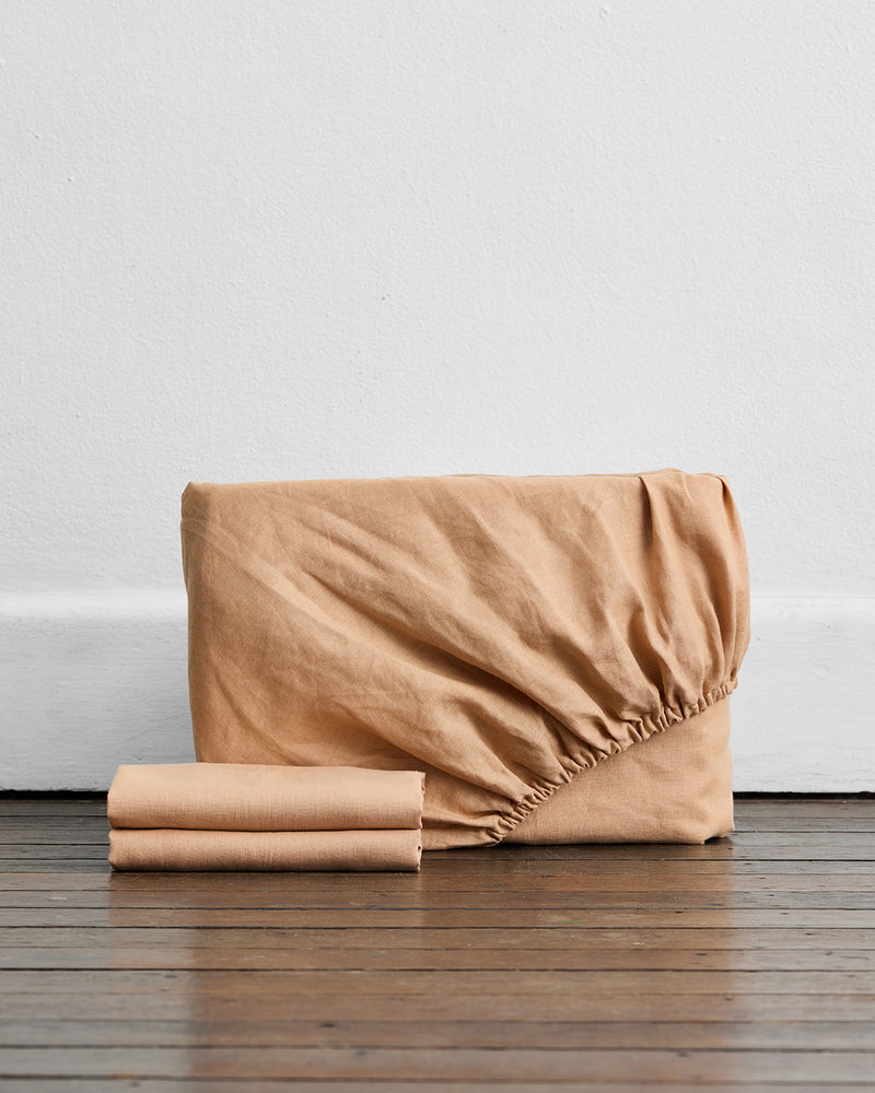 Terracotta 100% French Flax Linen Fitted Sheet Set