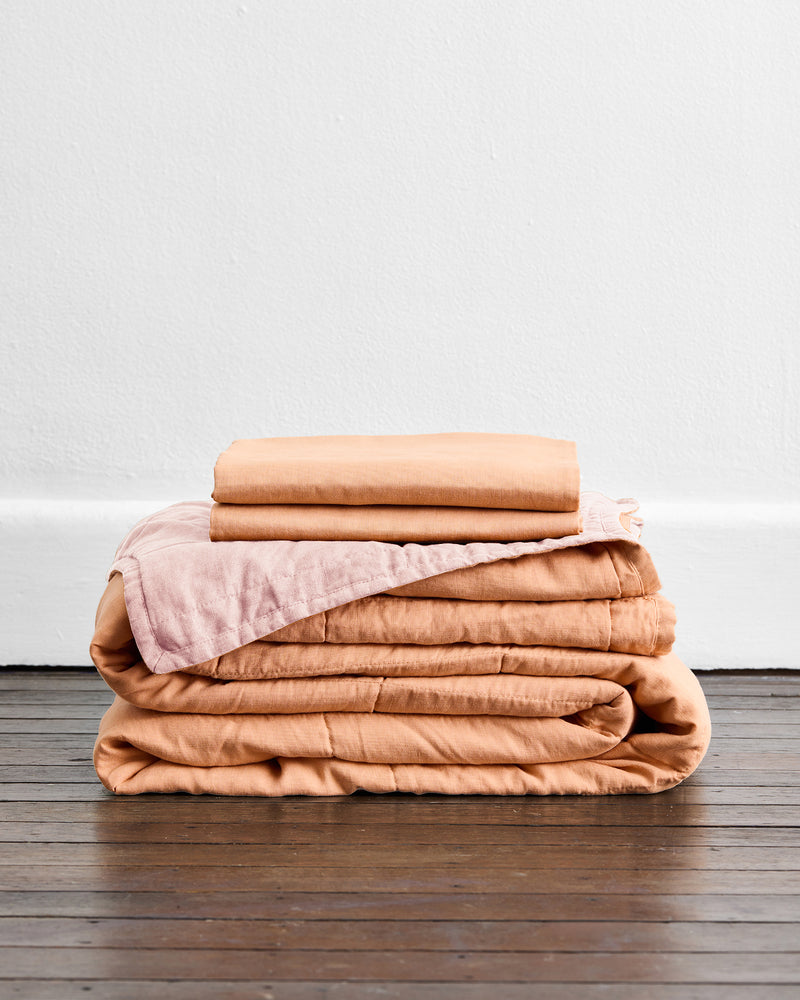 Terracotta & Rosewater 100% French Flax Linen Quilt Set