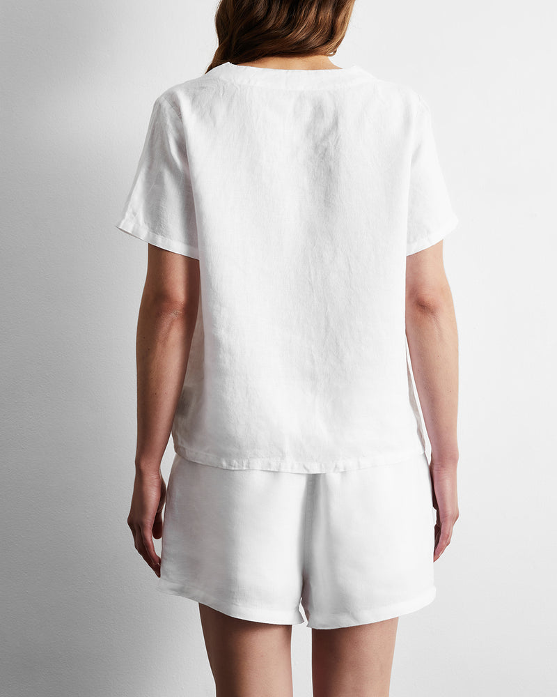 White 100% French Flax Linen T-Shirt