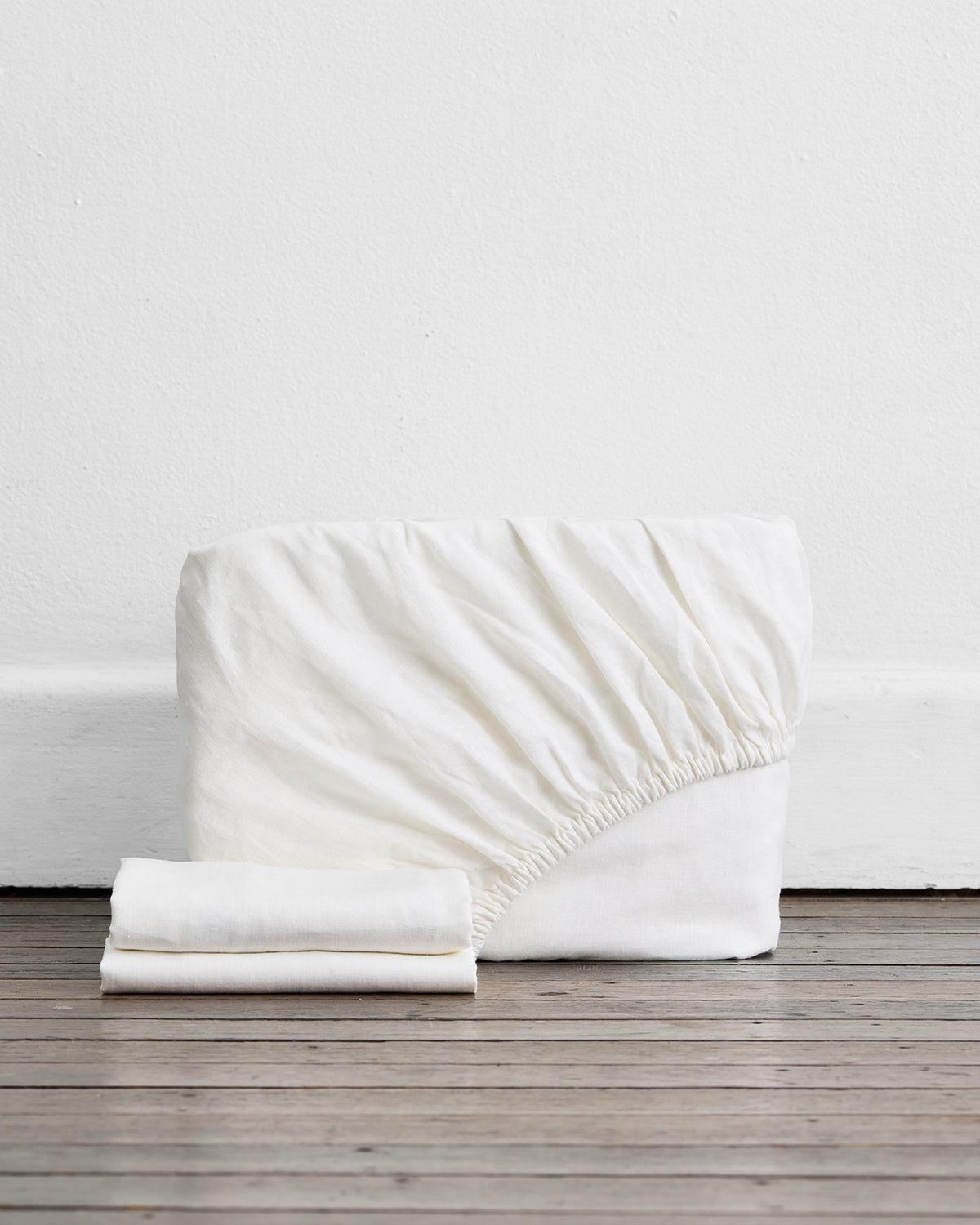 White 100% French Flax Linen Fitted Sheet Set (Queen)