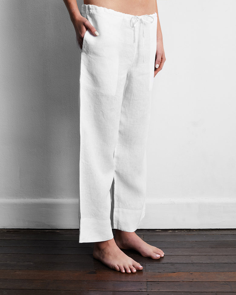 White 100% French Flax Linen Pants – Bed Threads