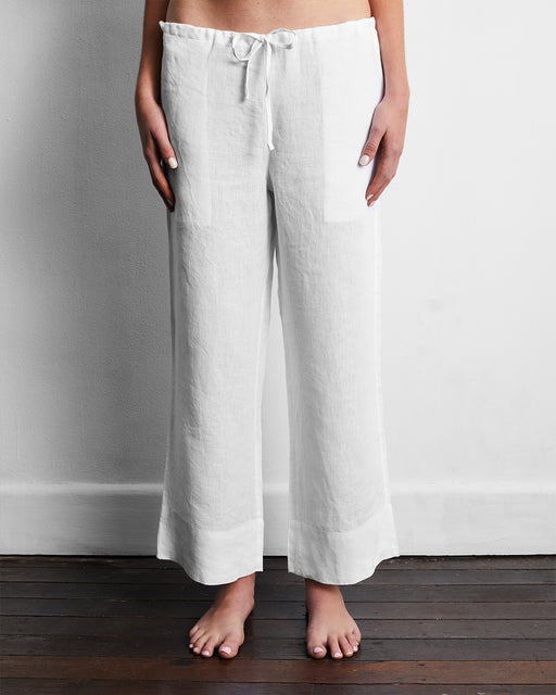 White 100% French Flax Linen Pants