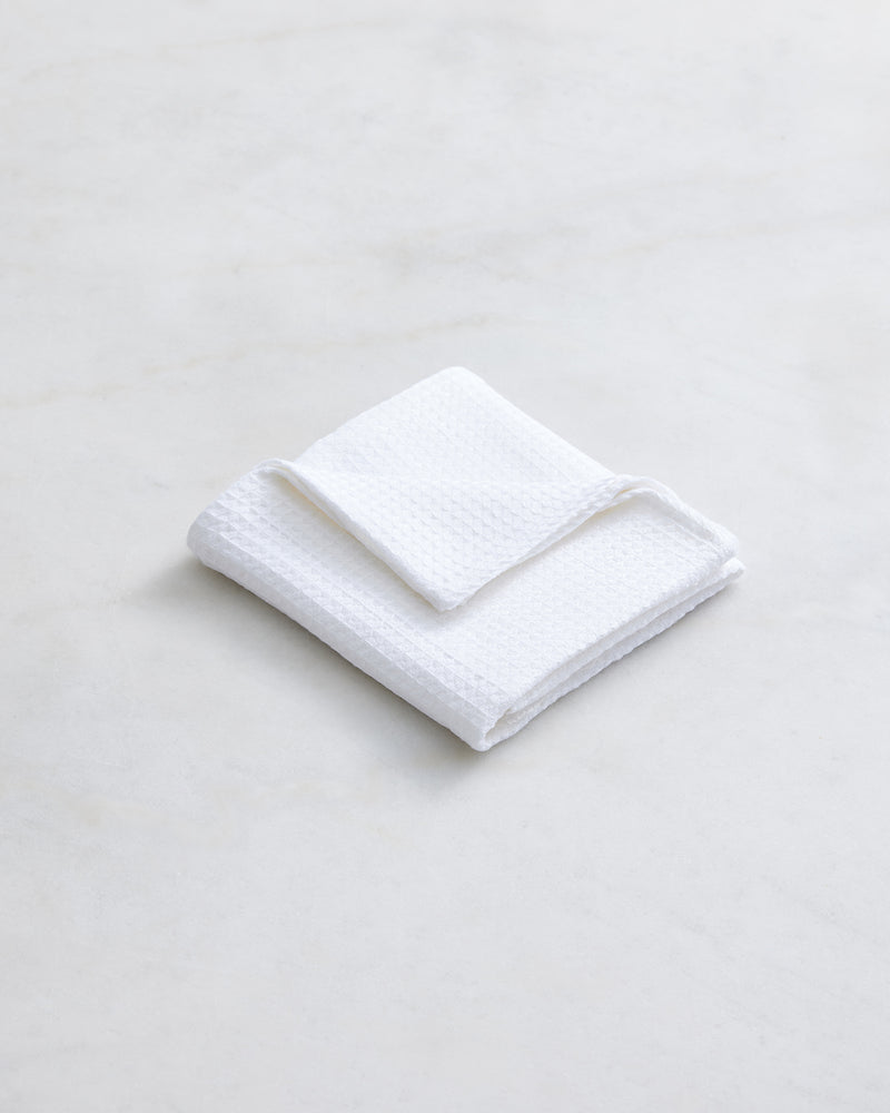 White 100% French Flax Linen Waffle Hand and Face Towel