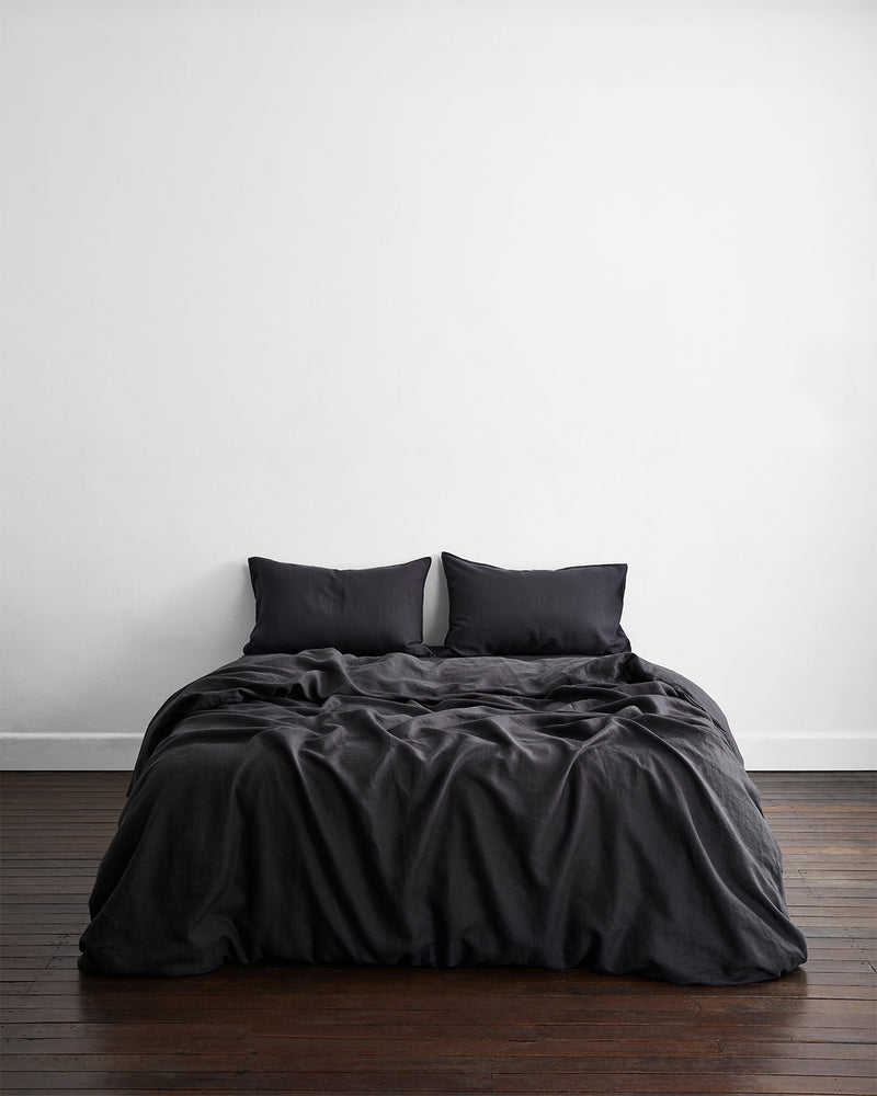 100% French Flax Linen Bedding Set - Charcoal | Bed Threads