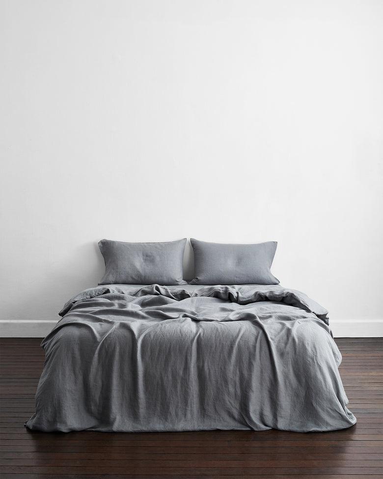Pure Linen Dark Grey Queen Bed Sheet Set + Reviews