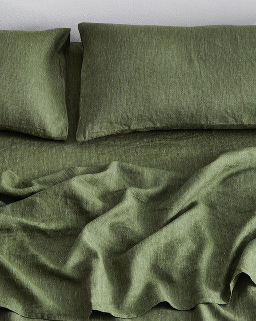 Olive Stripe 100% French Flax Linen Bedding Set