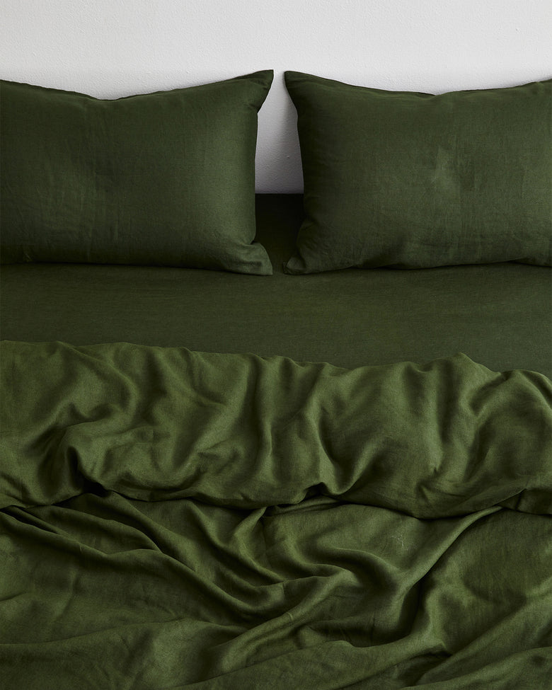 Olive 100% Flax Linen Bedding Set at Bed Threads