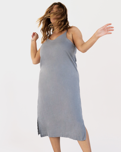 Mineral 100% French Flax Linen Midi Dress Bed Threads Mineral 100% French Flax Linen Midi Dress Bed Threads