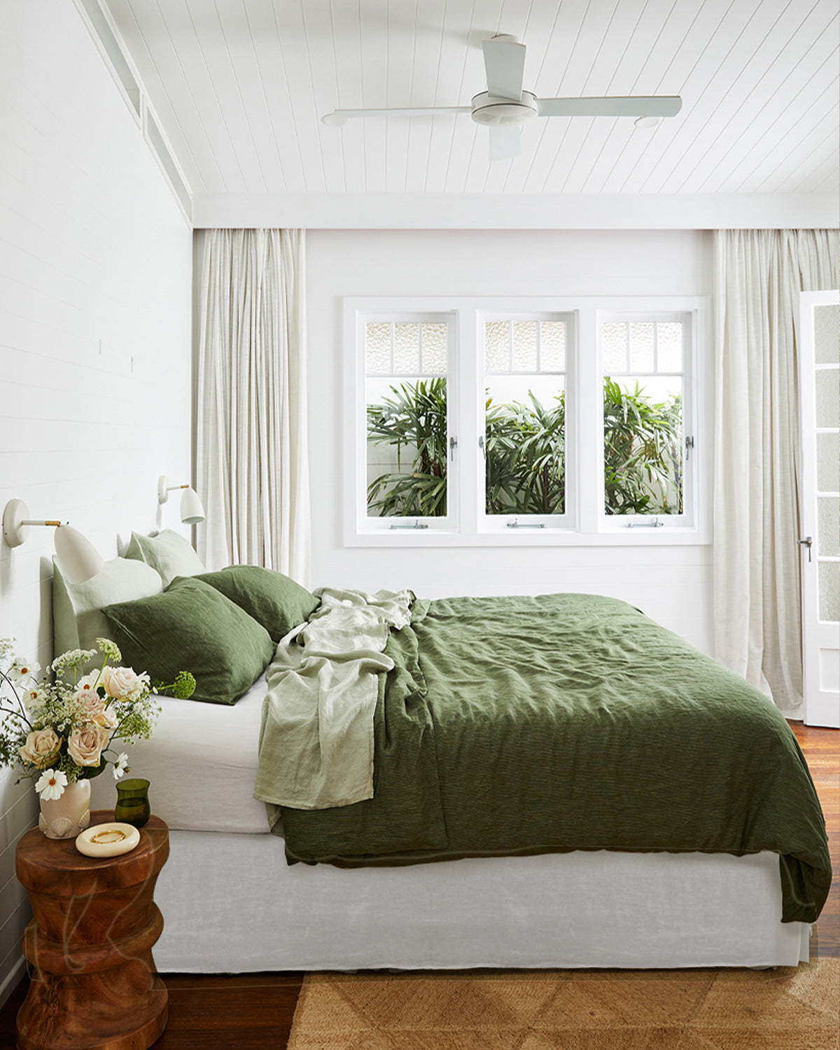 Olive Stripe, Sage White Bedding Bundle