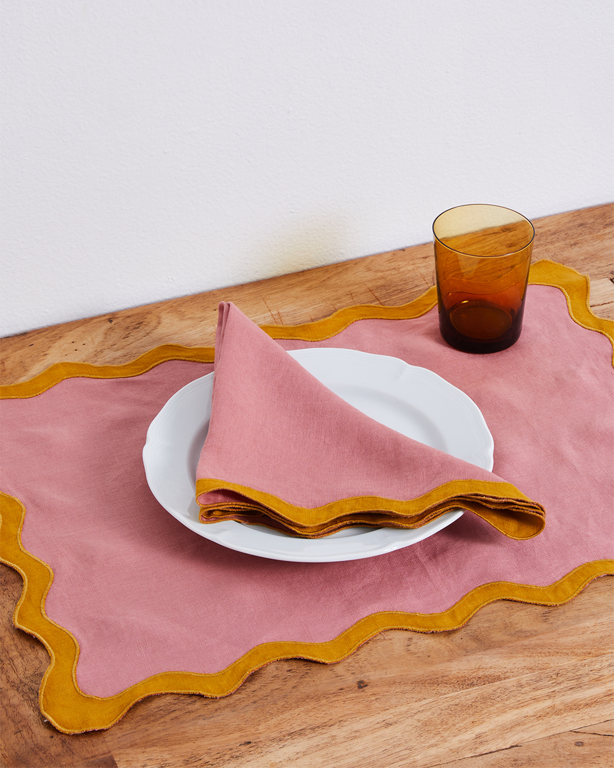 Pink Clay & Turmeric 100% French Flax Linen Scalloped Napkins (Set