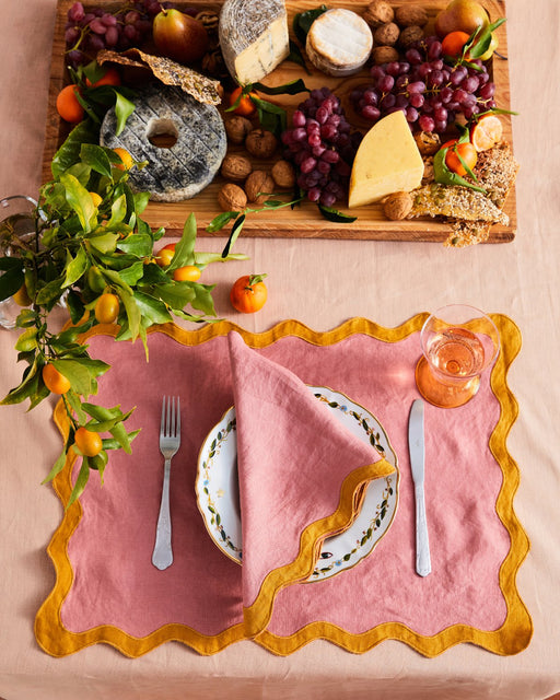Pink Clay & Turmeric 100% French Flax Linen Scalloped Placemats (Set of Four)