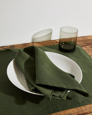Olive 100% French Flax Linen Napkins (Set of Four)