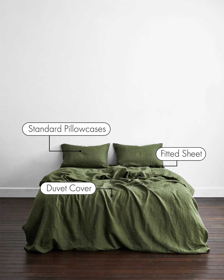 Linen 100% Moss Green Sheet Set / Moss Green Bedding / Linen Bedding Set /  1 Flat Sheet 1 Fitted Sheet 2 Pillowcases / New Year Gift 