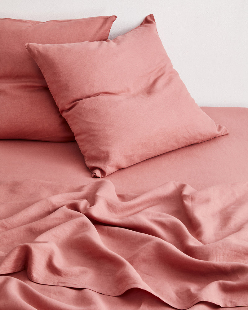 Pink Clay 100% French Flax Linen European Pillowcases (Set of Two)