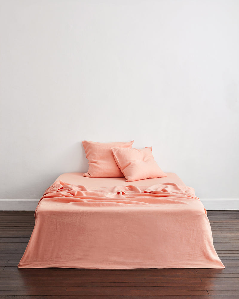 Peach 100% French Flax Linen European Pillowcases (Set of Two)
