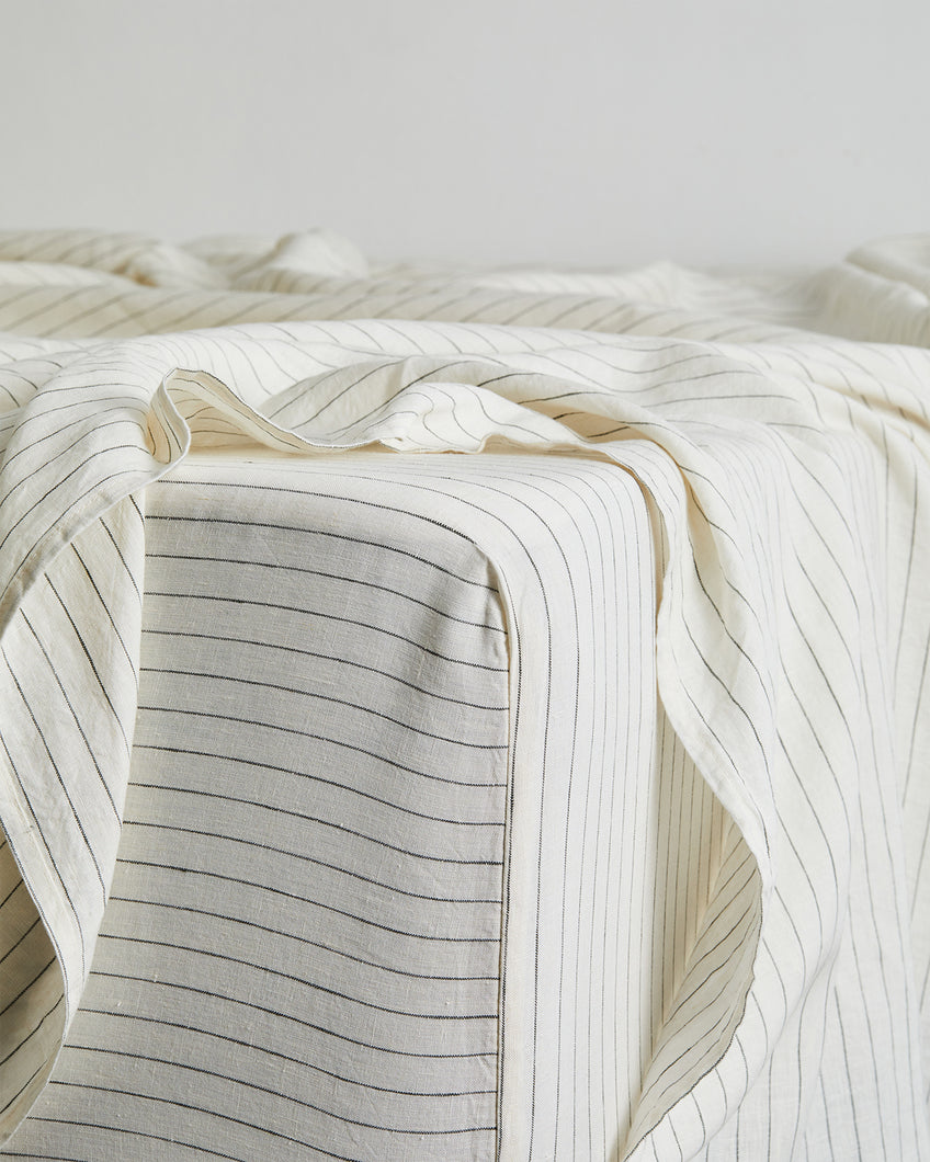 Stripe 100% French Flax Linen Fitted Sheet