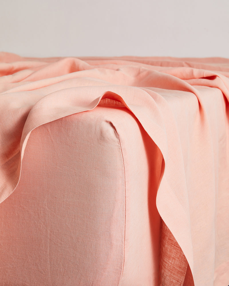 Peach 100% French Flax Linen Fitted Sheet