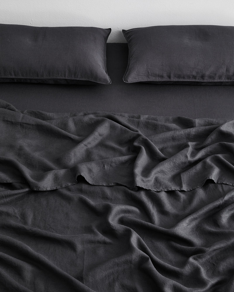 Charcoal 100% French Flax Linen Fitted Sheet