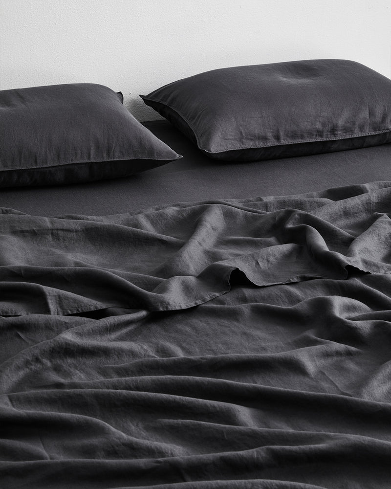 Charcoal 100% French Flax Linen Fitted Sheet
