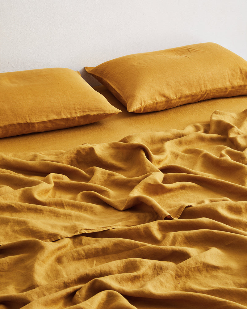 Turmeric 100% French Flax Linen Flat Sheet