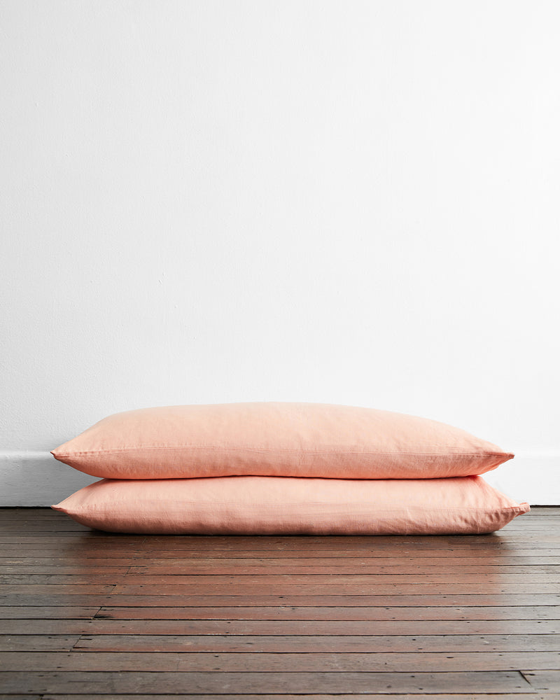 Peach 100% Flax Linen King Pillowcases (Set of Two)