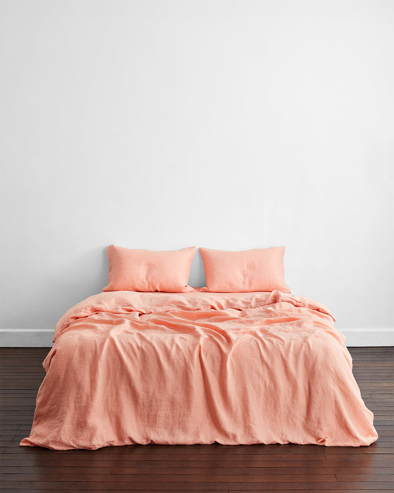 Peach 100% French Flax Linen Pillowcases (Set of Two)