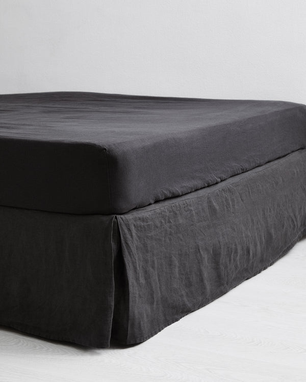 Charcoal 100% French Flax Linen Bed Skirt