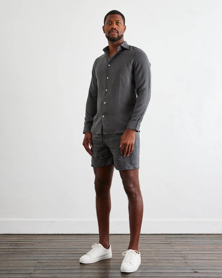 Charcoal 100% French Flax Linen Men's Shorts