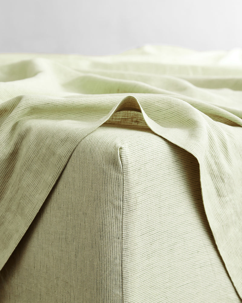 Sage & Olive Stripe 100% French Flax Linen Fitted Sheet