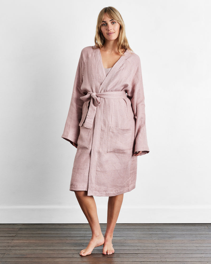 Lavender 100% French Flax Linen Waffle Robe