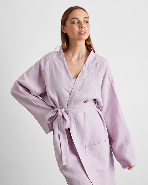 Lilac 100% French Flax Linen Classic Robe