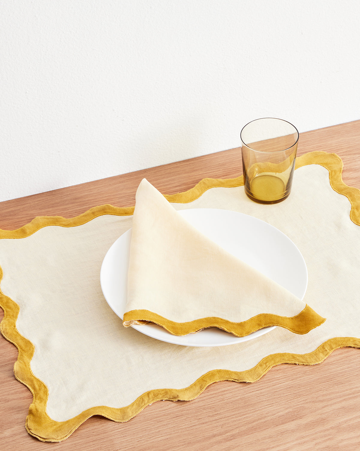 Limoncello and Turmeric 100% French Flax Linen Scalloped Napkins (Set of Four)