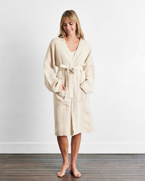 Oatmeal 100% French Flax Linen Classic Robe