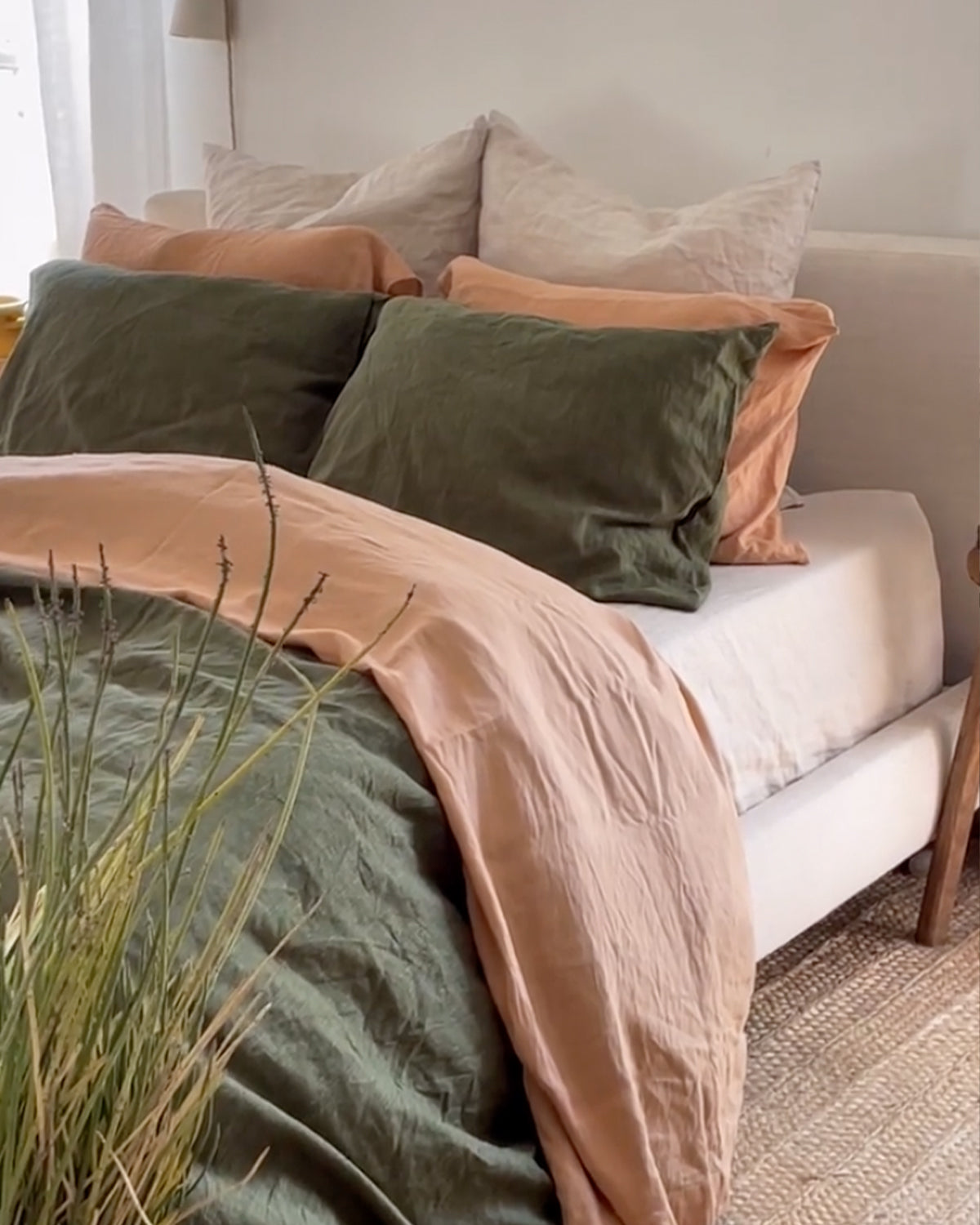 Natural Linen Pillow Sham with Decorative Pleats - Standard, Queen, King, Euro Sizes - Natural, White or Grey Colors Square - 16''x16