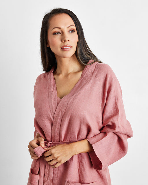 Pink 100% French Flax Linen Classic Robe