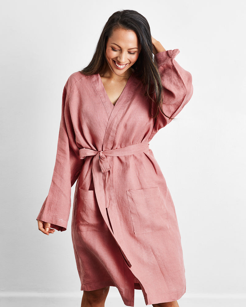 Pink Clay 100% French Flax Linen Classic Robe