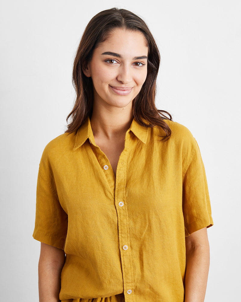 Turmeric 100% French Flax Linen Short Sleeve Shirt
