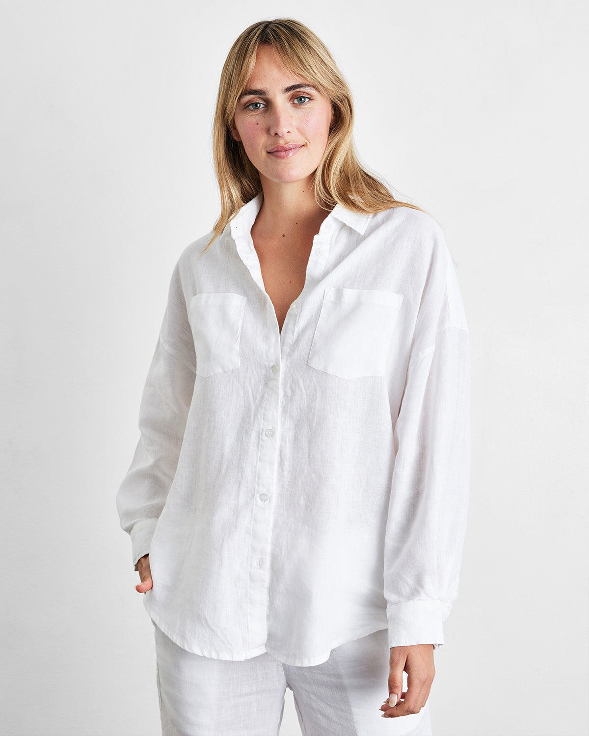 White 100% French Flax Linen Long Sleeve Shirt – Bed Threads