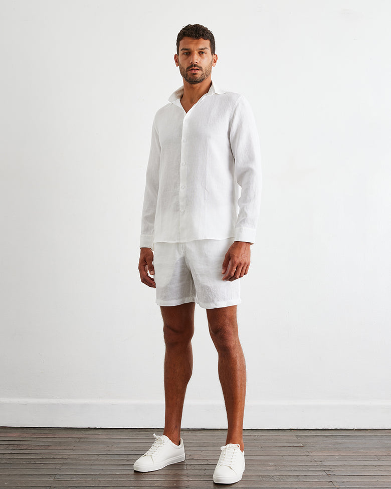 White 100% French Flax Linen Men's Shorts